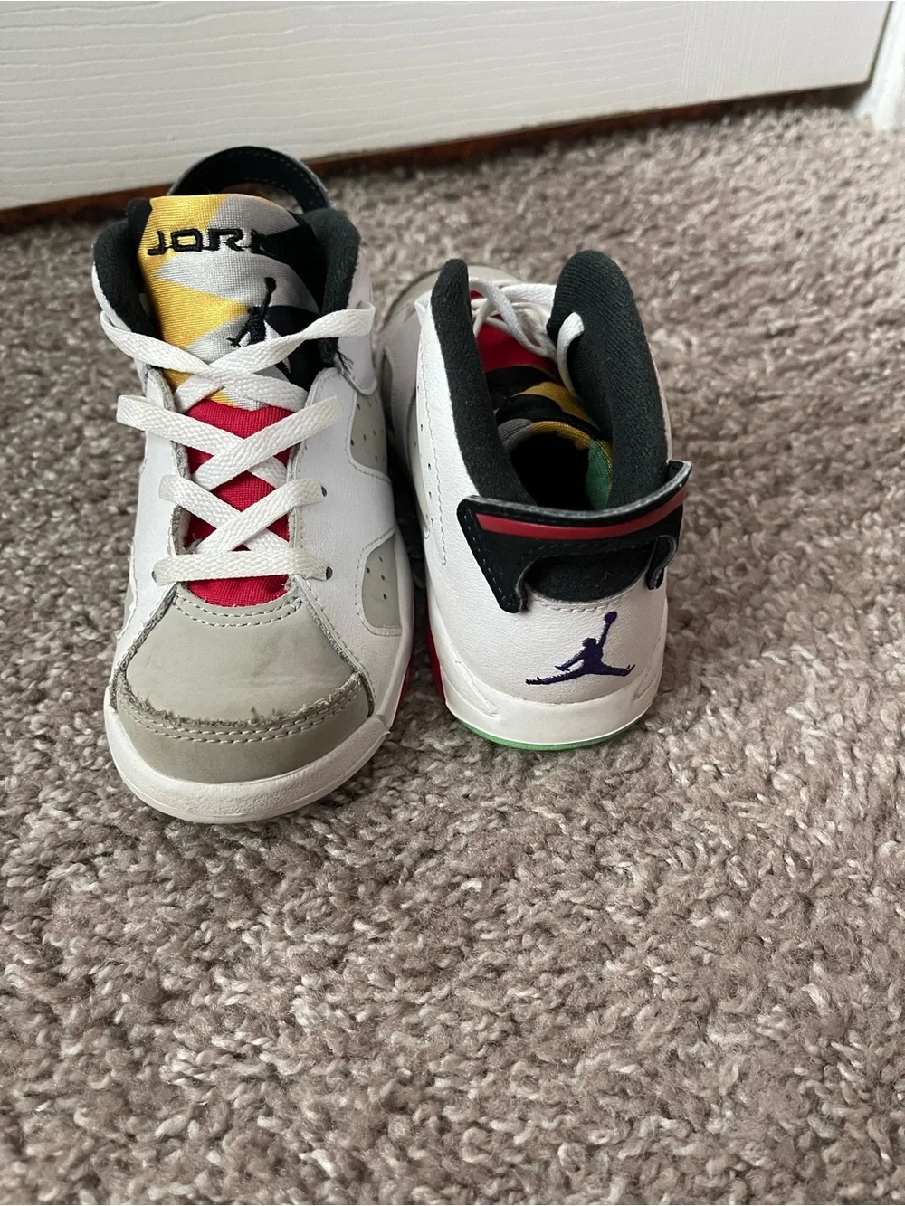 💥Mix &Match -5 for $25💥 Jordan Kids White, Red & Yellow Retro High-Top Sneakers